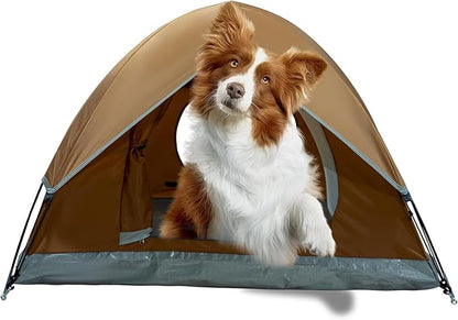 Outdoor Waterproof Pet Camping Tent, Cave Bed for Indoor Cats and Small Dogs, Portable Cat House Dog House, 39.3x39.3x23.6'', Brown, L.