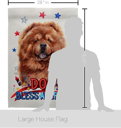 Breeze Decor Patriotic Red Chow House Flag Pack Dog Puppy Spoiled Paw Canine Fur Pet Nature Farm Animal Creature Embroidery Decoration Banner Small Garden Yard Gift Double-Sided, Made in USA