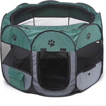 Portable Pet Playpen, 28.3" Foldable Dog Playpen for Dogie Kitten Rabbit, Exercise Playpen Tent Indoor/Outdoor Use (green)