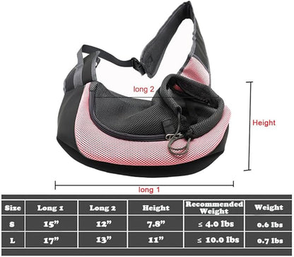 Pet Dog Sling Carrier, Breathable Mesh Portable Travel Safe Pet Sling Shoulder Bag Carrier with Adjustable Non-Slip Shoulder Strap for Small Dogs Cats Puppy (Small, Pink)