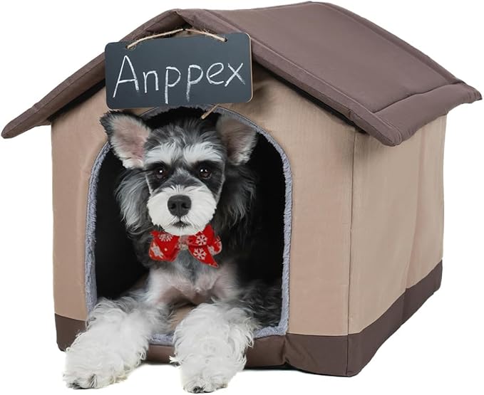 ANPPEX Cozy Dog House Indoor,S Size Indoor Dog House for Small Dogs and Cats,Covered Dog Bed House with Cushion,Brown