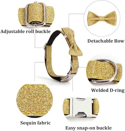 YSHOME&PET Bling Dog Collar with Bow Tie, Adjustable Bowtie Dog Collar with Metal Buckle D-Ring Soft Pet Collars for Cats Small Medium Large Boy or Girl Dogs Daily Walking or Holiday Party