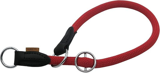 Braided Collar, Pro Training Dog Collar, No Pull Round Collar, Slip Collar with Slidable Stop Ring - Ideal for Medium/Large Dogs (M+(1/2") - 18" Long, Red)