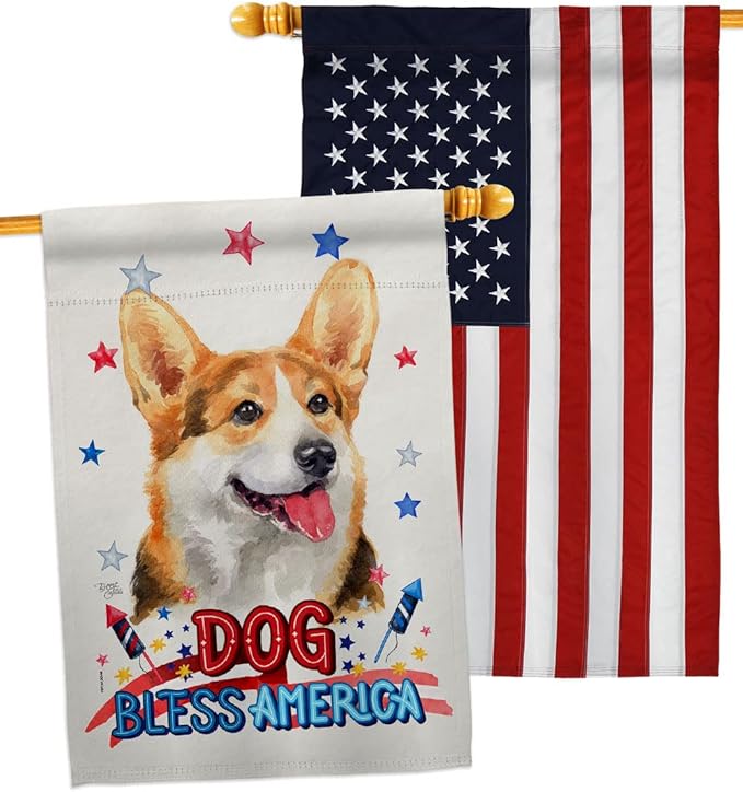 Breeze Decor Patriotic Pembroke Welsh Corgi House Flag-Pack Dog Puppy Spoiled Paw Canine Fur Pet Nature Farm Animal Creature Embroidery Banner Small Garden Yard Gift Double-Sided, Made in USA