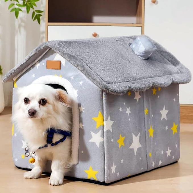 Dog House Indoor Memory Sponge, Foldable Dog House Kennel Bed Mat with Cushion for Small Medium Large Dogs Cats, Winter Warm Cat Nest Puppy Cave Sofa Pet Products (Grey, M)