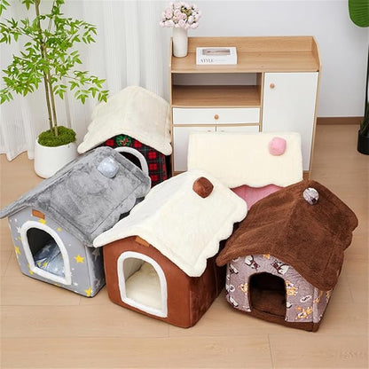 Dog House Indoor Memory Sponge, Foldable Dog House Kennel Bed Mat with Cushion for Small Medium Large Dogs Cats, Winter Warm Cat Nest Puppy Cave Sofa Pet Products (Grey, M)
