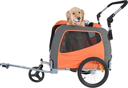 VEVOR Dog Bike Trailer, Supports up to 66/88/100 lbs, 2-in-1 Pet Stroller Cart Bicycle Carrier, Easy Folding Cart Frame with Quick Release Wheels, Universal Bicycle Coupler, Reflectors, Flag