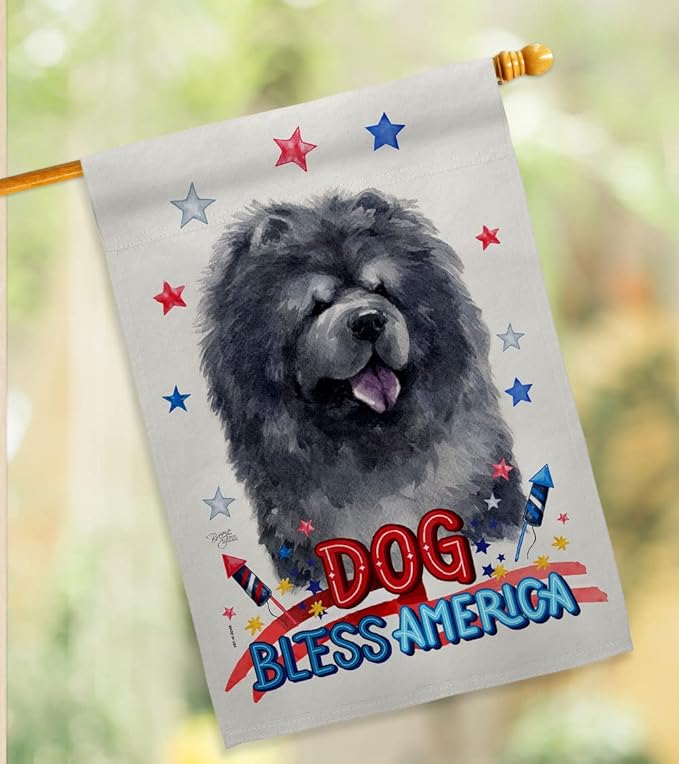 Breeze Decor Patriotic Black Chow House Flag Pack Dog Puppy Spoiled Paw Canine Fur Pet Nature Farm Animal Creature Support Our Troops Banner Small Garden Yard Gift Double-Sided, Made in USA