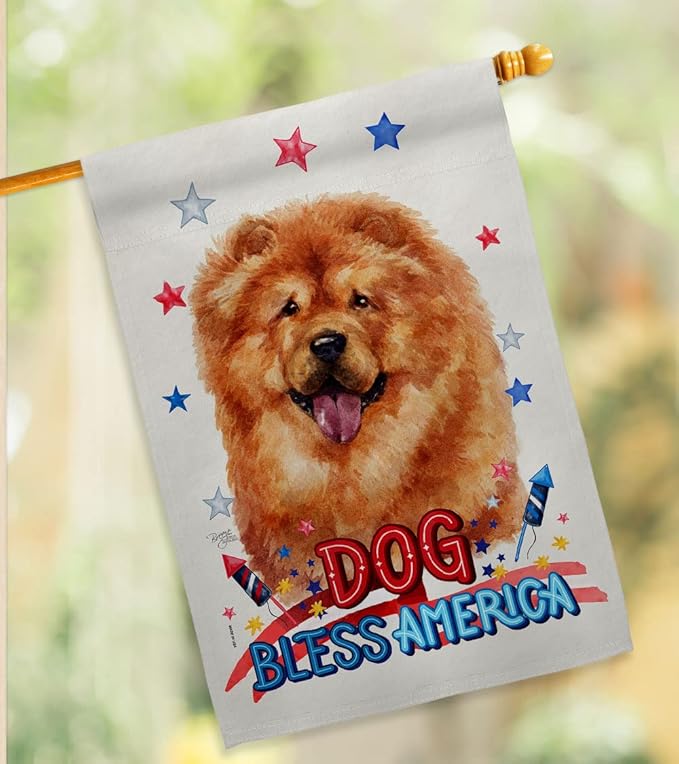 Breeze Decor Patriotic Chow Garden House Flag Set Dog Puppy Spoiled Paw Canine Fur Pet Nature Farm Animal Creature Decoration Banner Small Yard Gift Double-Sided, Made in USA