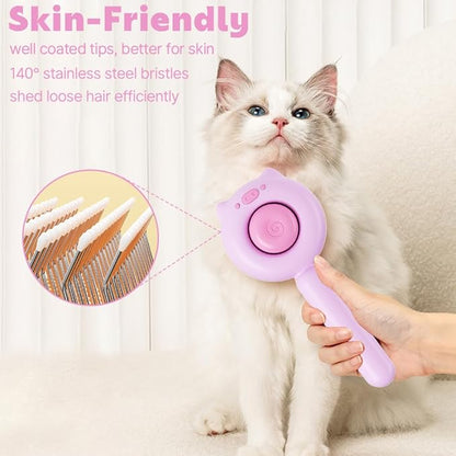 Piggy-Pink Hair Brush, Self Cleaning, Pet Grooming Brush for Shedding, Suitable for Short and Long Haired Cats Dogs and Other Fur Babies, Ergonomic Handle, Ideal Size (5.5 inches)