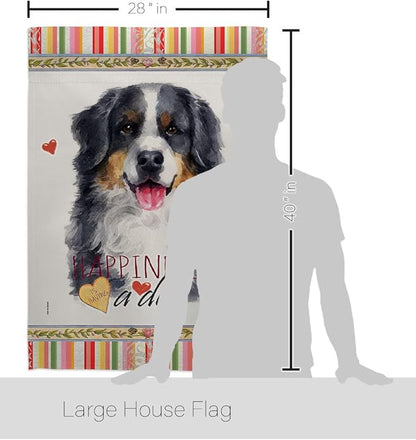 Breeze Decor Bernese Mountain Happiness House Flag Set Dog Puppy Spoiled Paw Canine Fur Pet Nature Farm Animal Creature Decoration Banner Small Garden Yard Gift Double-Sided, Made in USA
