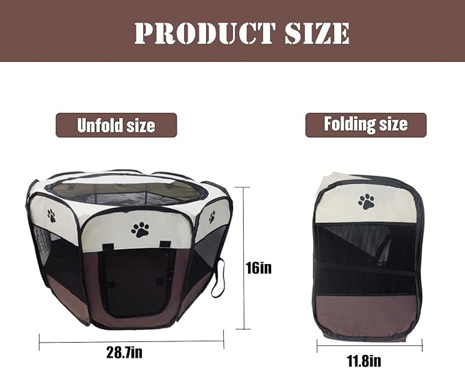 Portable Pet Playpen for Small Cat Dog Puppy Rabbit,Cat Kitten Playpen Indoor Outdoor with Carrying Case,Waterproof Bottom and Removable Zipper Top (S(28.7" x 28.7" x 16"), Brown)