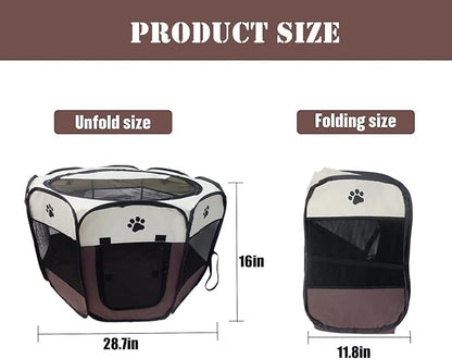 Portable Pet Playpen for Small Cat Dog Puppy Rabbit,Cat Kitten Playpen Indoor Outdoor with Carrying Case,Waterproof Bottom and Removable Zipper Top (S(28.7" x 28.7" x 16"), Brown)