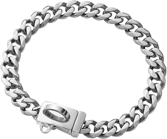 Strong Stainless Steel Silver Cuban Link Dog Chain Collar,Pet Necklace Walking Collar for Small Dogs,Cats(Length - 12'')
