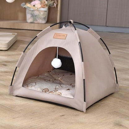 Cute Cat Teepee Cave, Cat Tent Foldable Indoor Outdoor with Thick Mat,Puppy Bed Tent,Bunny Pet Tent Teepee,Portable Dog House Teepee Tent, Cat Bed,Dog Bed Tent,Puppy Bunny,Pet Tent Teepee (R, S)