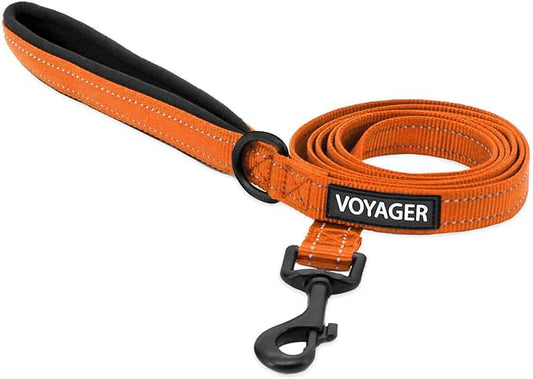 Voyager Reflective Dog Leash with Neoprene Handle, 5ft Long, Supports Small, Medium, and Large Breed Puppies, Cute and Heavy Duty for Walking, Running, and Training - Orange (Leash), S