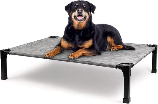 Cooling Elevated Dog Bed, Raised Dog Bed with Washable Breathable Mesh and Metal Frame, Portable Dog Cot Bed with No-Slip Feet for Outdoor and Indoor Use