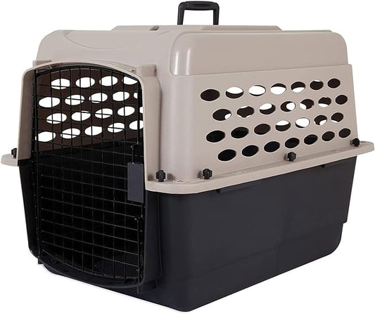 Petmate Vari Dog Kennel - Portable Crate for Pets 20-30 lbs - Airline-Friendly Pet Carrier - Durable Plastic Shell - For Home and Travel - Made in USA - 28 Inches - Taupe and Black
