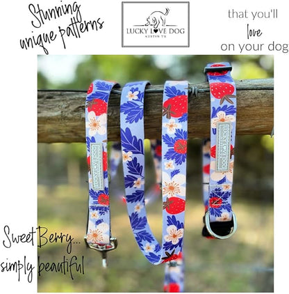 Lucky Love Dog Collar Combo Set, Strawberry Cute Girl Dog Collar and Leash Set, Dog Collar and Leash Set for Large Dogs, Part of Purchase Donated to Rescue (Large, Sweet Berry, Combo)