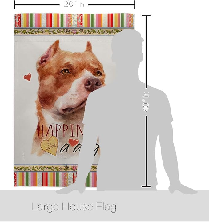 Breeze Decor Fawn Pitbull Happiness House Flag Dowel Set Dog Puppy Spoiled Paw Canine Fur Pet Nature Farm Animal Creature Decoration Banner Small Garden Yard Gift Double-Sided, Made in USA