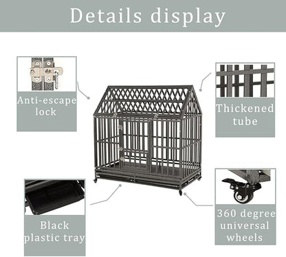 LUCKUP Heavy Duty Dog Cage Metal Kennel and Crate for Medium and Large Dogs, Pet Playpen with Four Wheels, Easy to Install, 42 inch, Black