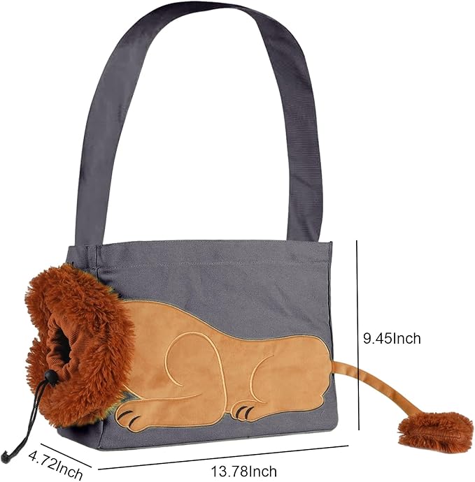 Dog Carrier Sling Lion-Shaped Pet Canvas Bag Cat Shoulder Bag Pet Body Holder for Daily Use Walking Travel Outdoor, Dark Grey S