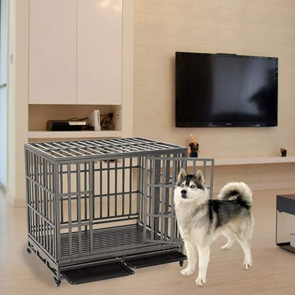 LUCKUP Empire Heavy Duty Dog Cage Metal Kennel and Crate for Medium and Large Dogs, Pet Playpen with Four Wheels, Easy to Install, 42 inch, Black
