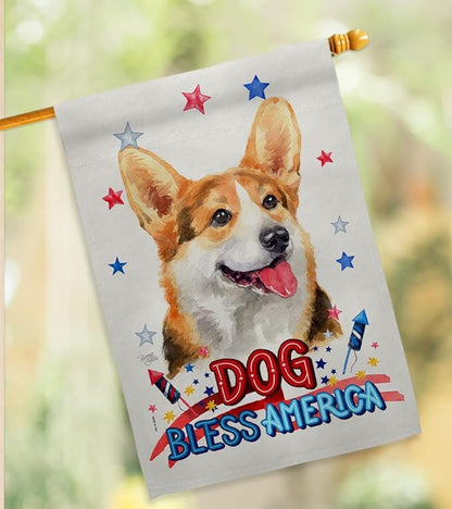 Breeze Decor Patriotic Pembroke Welsh Corgi Garden House Flag-Kit Dog Puppy Spoiled Paw Canine Fur Pet Nature Farm Animal Creature Decoration Banner Small Yard Gift Double-Sided, Made in USA