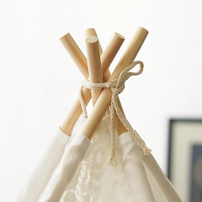 Dog Tent Bed, Portable Pet Teepee for Small Dogs and Cats, Removable & Washable Indoor House With Cozy Cushion, Bunny Outdoor Tent (White Lace, L)