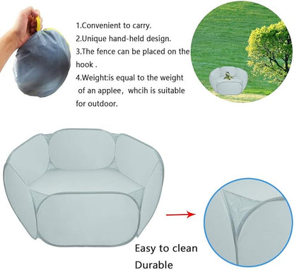 Small Animal Cage Tent Playpen with Fabric,Reptiles Cage,Breathable Transparent Pet Playpen Pop Open Outdoor/Indoor Exercise Fence,Portable Yard Fence (Solid-Grey)