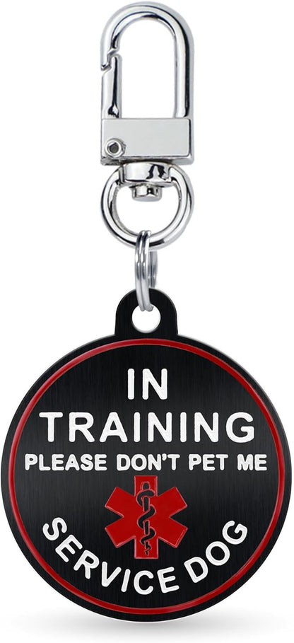 Service Dog ID Tag for Small & Large Dogs - Emotional Support ESA Medical Alert Collar Accessory - Durable Stainless Steel Service Animal Tag - in Traning Service Tag in Black Small