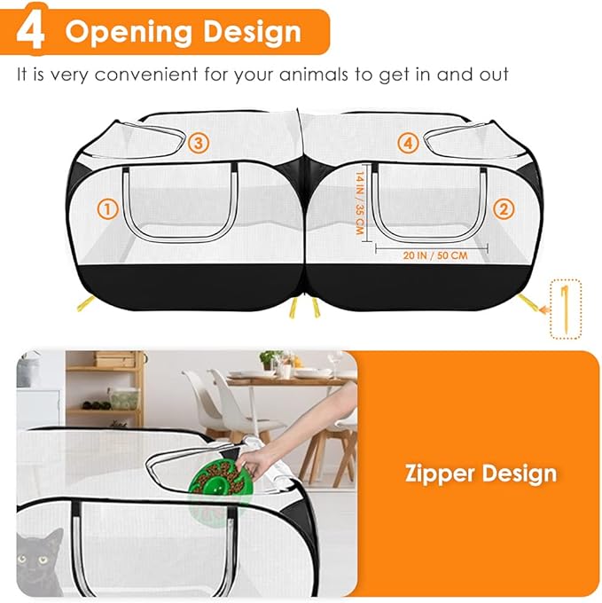 SlowTon Small Animals Playpen, Portable Large Chicken Run Coop with Breathable Transparent Mesh Walls Foldable Pet Cage Tent with 4 Zipper Doors for Puppy Rabbits Outdoor Yard (No Bottom)