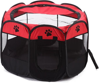 Portable Pet Playpen, 28.3" Foldable Dog Playpen for Dogie Kitten Rabbit, Exercise Playpen Tent Indoor/Outdoor Use (red)
