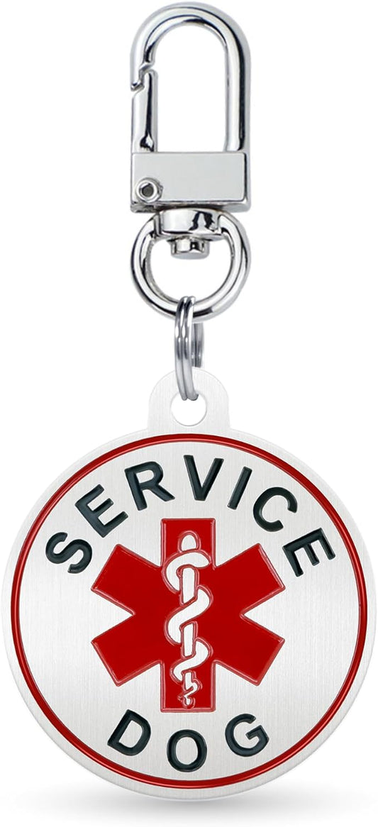 Service Dog ID Tag for Small & Large Dogs - Emotional Support ESA Medical Alert Collar Accessory - Durable Stainless Steel Service Animal Tag - Classic Service Tag in Silver Large