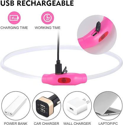 LED Dog Collar, Rechargeable Light Up Dog Collars,IP67 Waterproof Dog Lights for Night Walking，Adjustable, Reusable Safety Necklace for Small Medium Large Dogs (Pink)