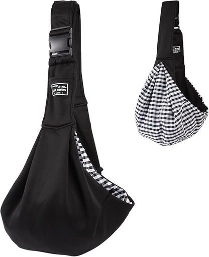 Small Dog Sling Carrier Black, Hand Free Pet Carrier, Adjustable Dog Sling for Outdoor Travel