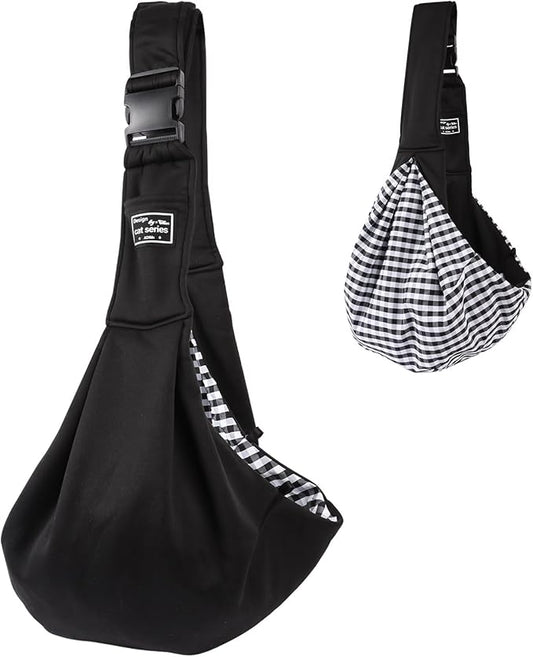 Small Dog Sling Carrier Black, Hand Free Pet Carrier, Adjustable Dog Sling for Outdoor Travel