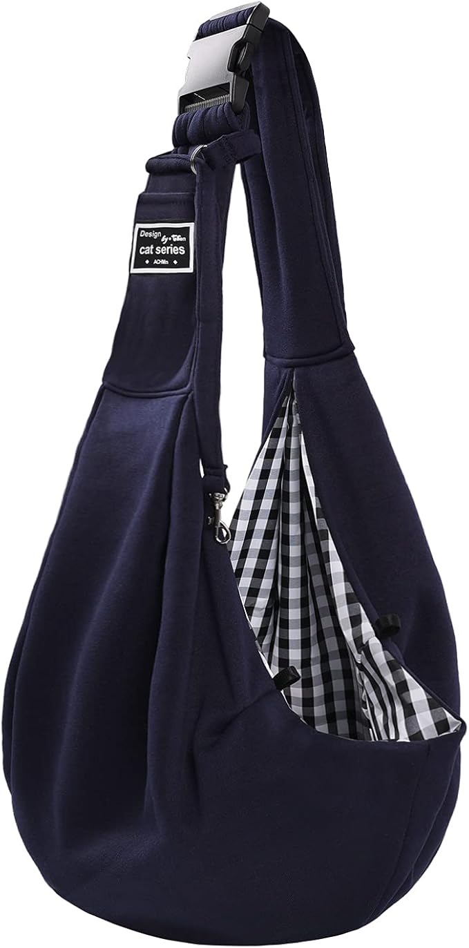 Surblue Dog Sling Carrier Bag with Hands Free Reversible Belts,Safe Comfortable Adjustable Crossbody Shoulder Outdoor Travel Pet Tote Suitable for Small Pet Cat Puppy up to 12 lb (Buckle Darkblue)