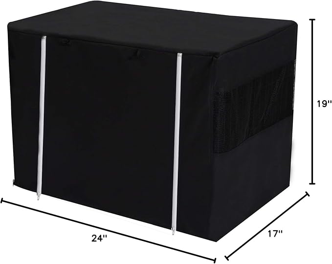 Geyecete Dog Crate Cover - Universal Fit for 24-48Inch Wire Cage, Lightweight Polyester Fabric, Breathable Double Door Cage Cover - Black - 42 Inch