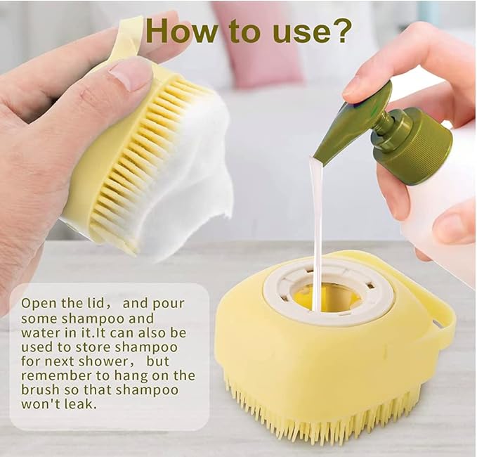 Pet Bath Massage Brush Puppy Dog Cat Grooming Cleaning Soft (Yellow)