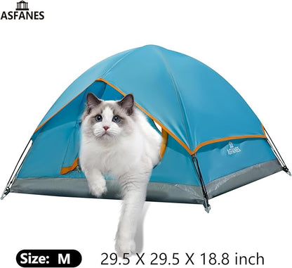 Outdoor Waterproof Pet Camping Tent, Cave Bed for Indoor Cats and Small Dogs, Portable Cat House Dog House, 29.5x29.5x18.9'', Blue, M.