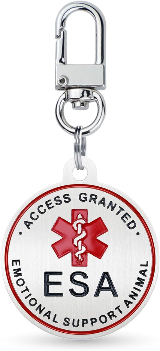 Service Dog ID Tag for Small & Large Dogs - Emotional Support ESA Medical Alert Collar Accessory - Durable Stainless Steel Service Animal Tag - Access Granted ESA Tag in Silver Small