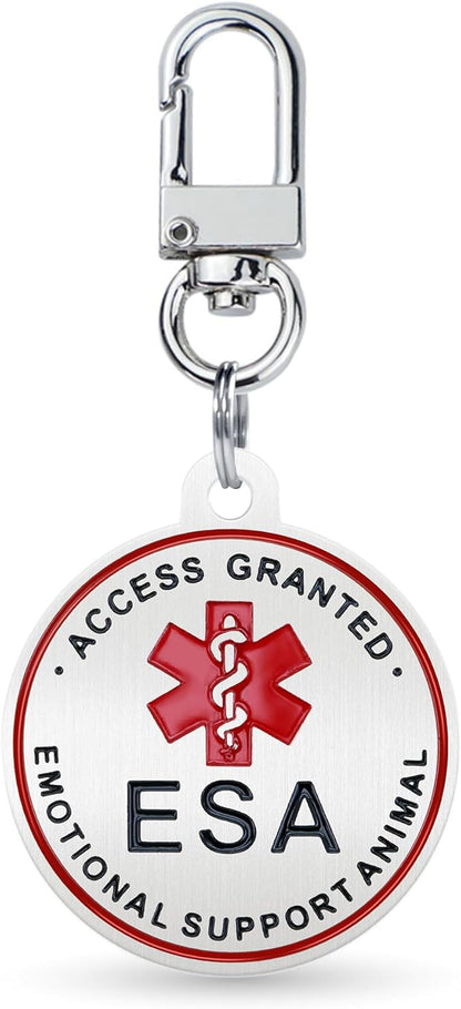Service Dog ID Tag for Small & Large Dogs - Emotional Support ESA Medical Alert Collar Accessory - Durable Stainless Steel Service Animal Tag - Access Granted ESA Tag in Silver Large