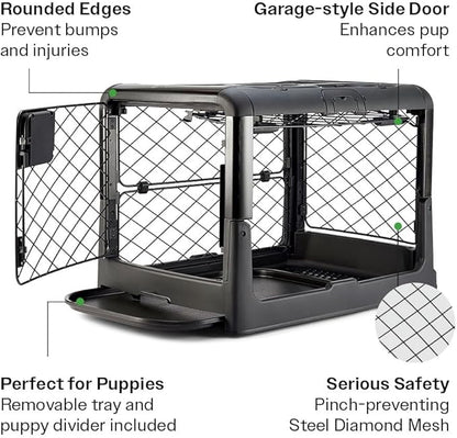 Diggs Revol Dog Crate, Charcoal, Collapsible, Portable, Easy To Clean, Durable, Secure, Puppy Divider