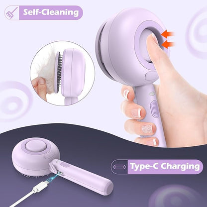 3 In 1 Steam Cat Brush with Release Button and Tank, Cat Brush for De-shedding that Effectively Remove Knots and Loose Hair, for Long and Short Hair Dogs and Cats