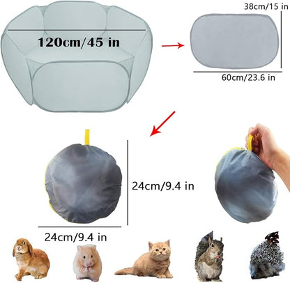 Small Animal Cage Tent Playpen with Fabric,Reptiles Cage,Breathable Transparent Pet Playpen Pop Open Outdoor/Indoor Exercise Fence,Portable Yard Fence (Solid-Grey)