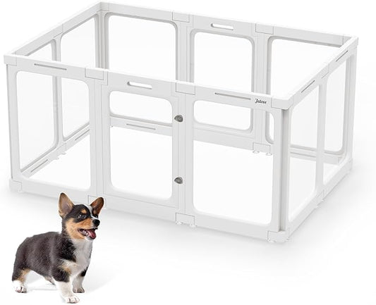 Acrylic Dog Playpen Indoor, 24“ H Plastic Pet Playpen with Door, Clear Pet Play Pen for Puppy Cat Rabbit Ferret, Easy Assemble Dog Pen, Preferable for Small Cage, White 10 PCS