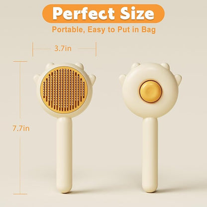 Paw Cat Brush with Release Button, Self Cleaning Cat Brush for Shedding, Cat Hair Brush for Grooming Long and Short Haired Cats Dogs (Yellow)