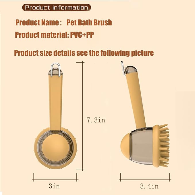 3-in-1 Pet Bath Brush for Dogs & Cats | Shower Massage Brush, Deshedding Comb & Lathering Tool | Anti-Frizz Grooming Brush for Bath Time (Curry)