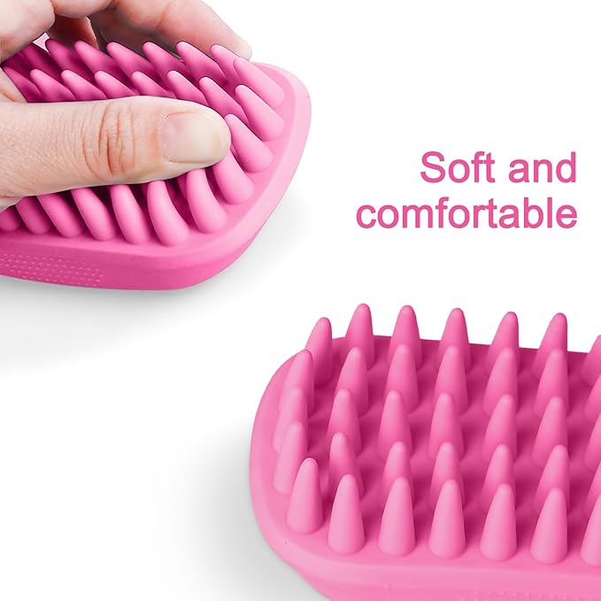 Dog Bath Brush, Dog Bath Supplies Silicone Shampoo Brush Long & Short Haired Dogs Cats, Scrubber Washing Grooming Pet Brush, Soft Massage Shedding Brush Bathing Shower Small Large Pets (Pink)